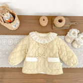 Baby Girl Quilted Dot Lace-Collar Coat