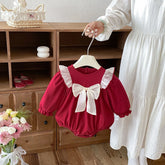 Baby Girl Ruffle Collar Bow Bubble Romper