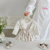 2 Pc Baby Girl Floral Pinafore Bubble Romper & Solid Top Set