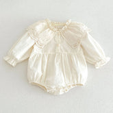 Baby Girl Floral Embroidered Lace Collar Bubble Romper