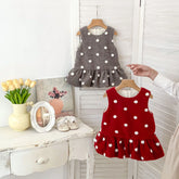 Baby Girl Fleece-Lined Polka Dot Peplum Dress