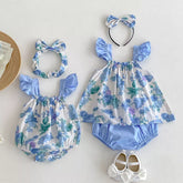 Girls Blue Floral Onesie or 3 Pc Shorts Set
