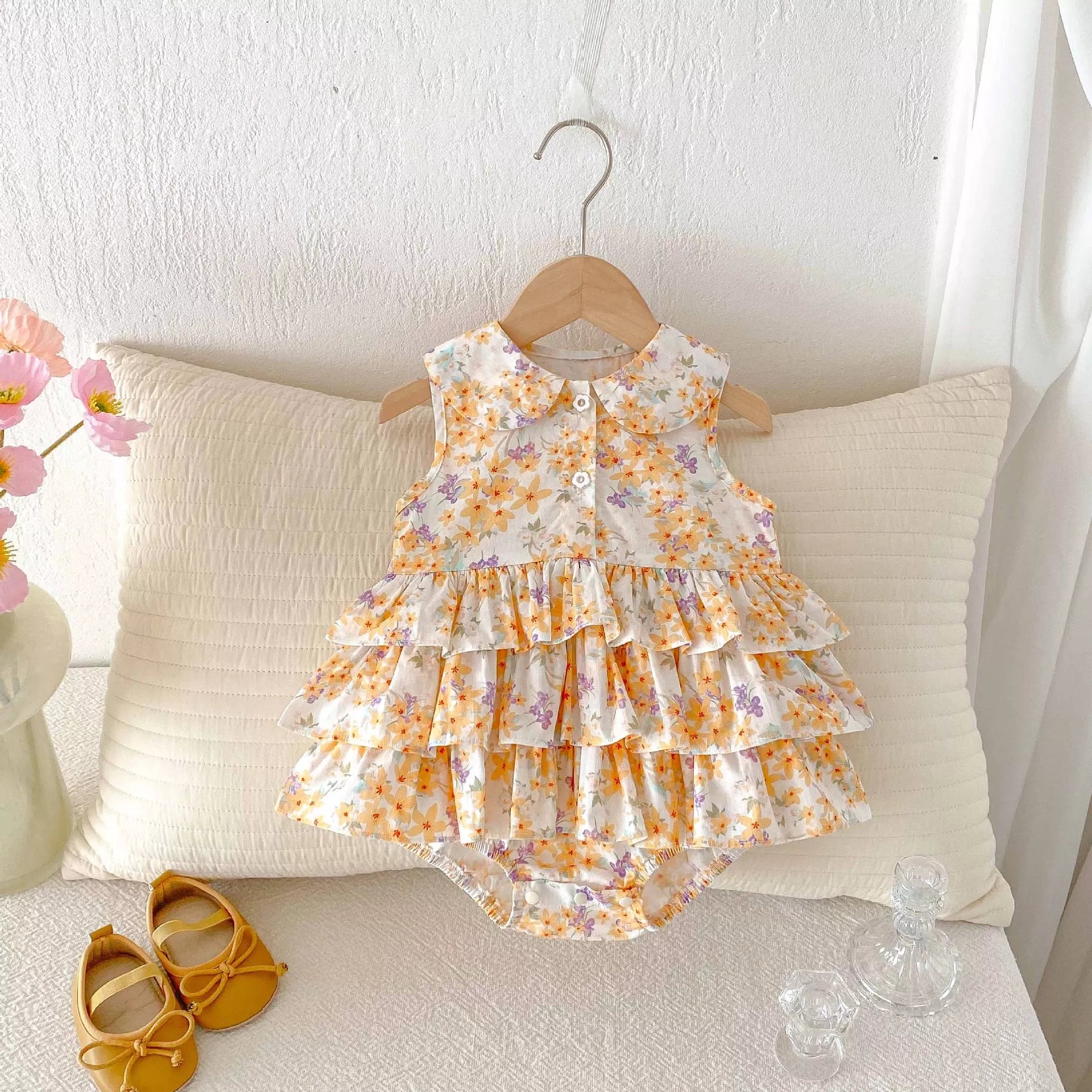 dress infant summer Baby Girls Tiered Floral Collar dress – Little Sprout Co