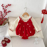 Baby Girl Fleece Lined Polka Dot Bow Bodysuit