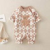 Baby Boy Argyle Print Bear Patch Romper