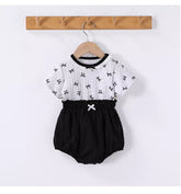 2 Pc Baby Girl Bow Print Tee & Bloomer Shorts Set