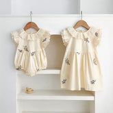 Girls Flower Embroidery Ruffle Collar Bodysuit or Dress