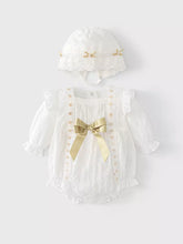 2 Pc Baby Girl Gold Ribbon Lace Bodysuit & Bonnet Set