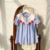Girls Apple Collar Stripe Swing Dress