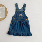 Girl Rainbow Embroidered Denim Overall