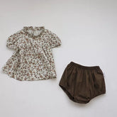 2 Pc Girls Ruffle Neck Top & Bloomers Set