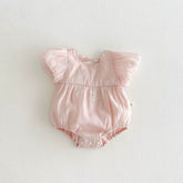 Baby Girl Bubble Sleeve Embroidered Fabric Bodysuit