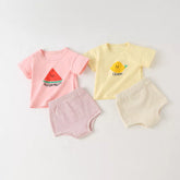 2 Pc Baby Girl Fruit Print Tee & Stripe Shorts Set