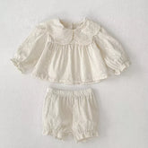Baby Girl Floral Eyelet Pattern Top & Bloomer Shorts Set
