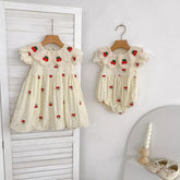 Girls Cherry on Top Scallop Collar Bodysuit or Dress