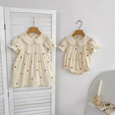 Girls Cotton Cherry Embroidered Puff Sleeve Bodysuit or Dress