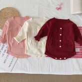 2 Pc Baby Girl Flower & Leaf Cardigan Bodysuit Set