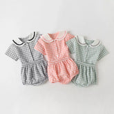 2 Pc Baby Girl Gingham Plaid Sailor Collar Set