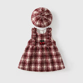 2 Pc Girls Houndstooth Tweed Dress w/ Beret