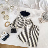 2 Pc Girls French Stripe Cardigan Wide Pants Set