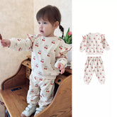 2 Pc Girls Cherry Print Sweat Suit