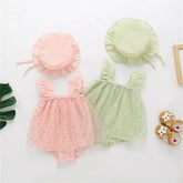 2 pc Baby Girl Sheer Flocked Hearts Bodysuit Dress w/ Hat