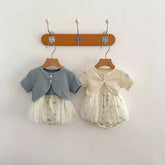 2 Pc Baby Girl Short Cardigan & Floral Ribbed Dress