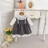 2 Pc Girls Polka Dot Lace Layered Dress