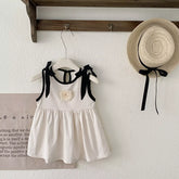 Girls Contrast Bow Camellia Flower Dress