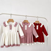Girl Knit Contrast Knit Polo Dress