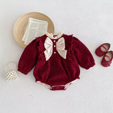 Baby Girls Fleece Lined Festive Bow Bodysuit