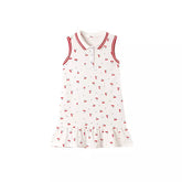 Girls Sleeveless Cherry Print Polo Dress