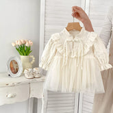 Baby Girl Tulle Long Sleeve Frog Button Dress