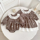 Girls Autumn Flower Ruffle Collar Bodysuit/ Dress