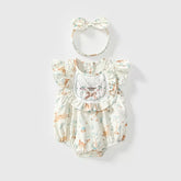 2 Pc Baby Deer Print Bibbed Bodysuit