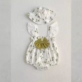 2 Pc Baby Girl Leaf Print Bodysuit with Hat