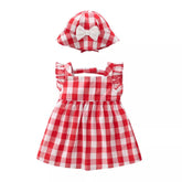 2 Pc Baby Girl Tartan Backless Sun Dress w/ Hat