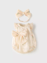 2 Pc Baby Girl Satin Bow Tulip Bodysuit with Headband