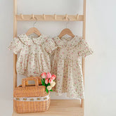 Girls Floral Peter Pan Flower Gingham Bodysuit Dress