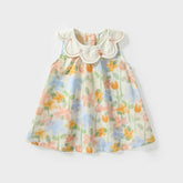 Girls Scallop Collar Watercolor Floral Dress