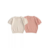 Baby Girl Pointelle Heart Short Sleeve Pullover