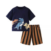 2 Pc Boys Dinosaur Tee & Stripe Shorts Set