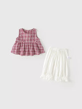 2 Pc Girls Boho Plaid Top & Ruffle Capri Pants Set