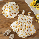 2 Pc Baby Girl Sunflower Smocked Bodysuit w/ Hat