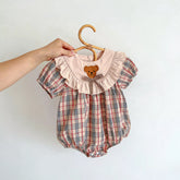 Baby Girl Bear Ruffle Bib Nova Check Bodysuit