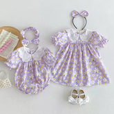 2 Pc Girls Bubble Sleeve Daisy Print Bodysuit/Dress