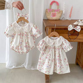 2 Pc Girls Pink Floral Print Bodysuit/Dress