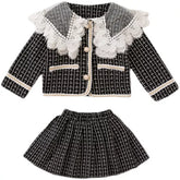 2 Pc Girls Tweed Lace Collar Jacket and Skirt Set