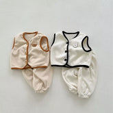 2 Pc Baby Boy Contrast Binding Vest & Pants Fleece Set