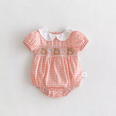 Baby Girl Bear Embroidery Gingham Bodysuit